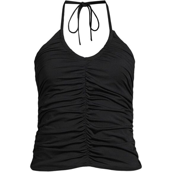 Land's End Ruched V Neck halter tankini swim top black wear four ways size 14 - Picture 1 of 5